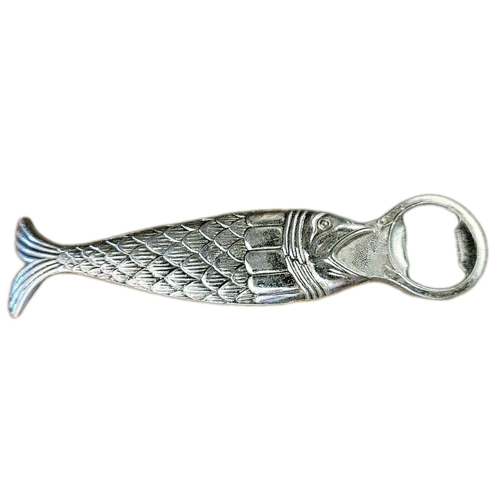 1960's French Silver Plate PAN Stamped Fish Shape Bottle Opener Vintage Novelty